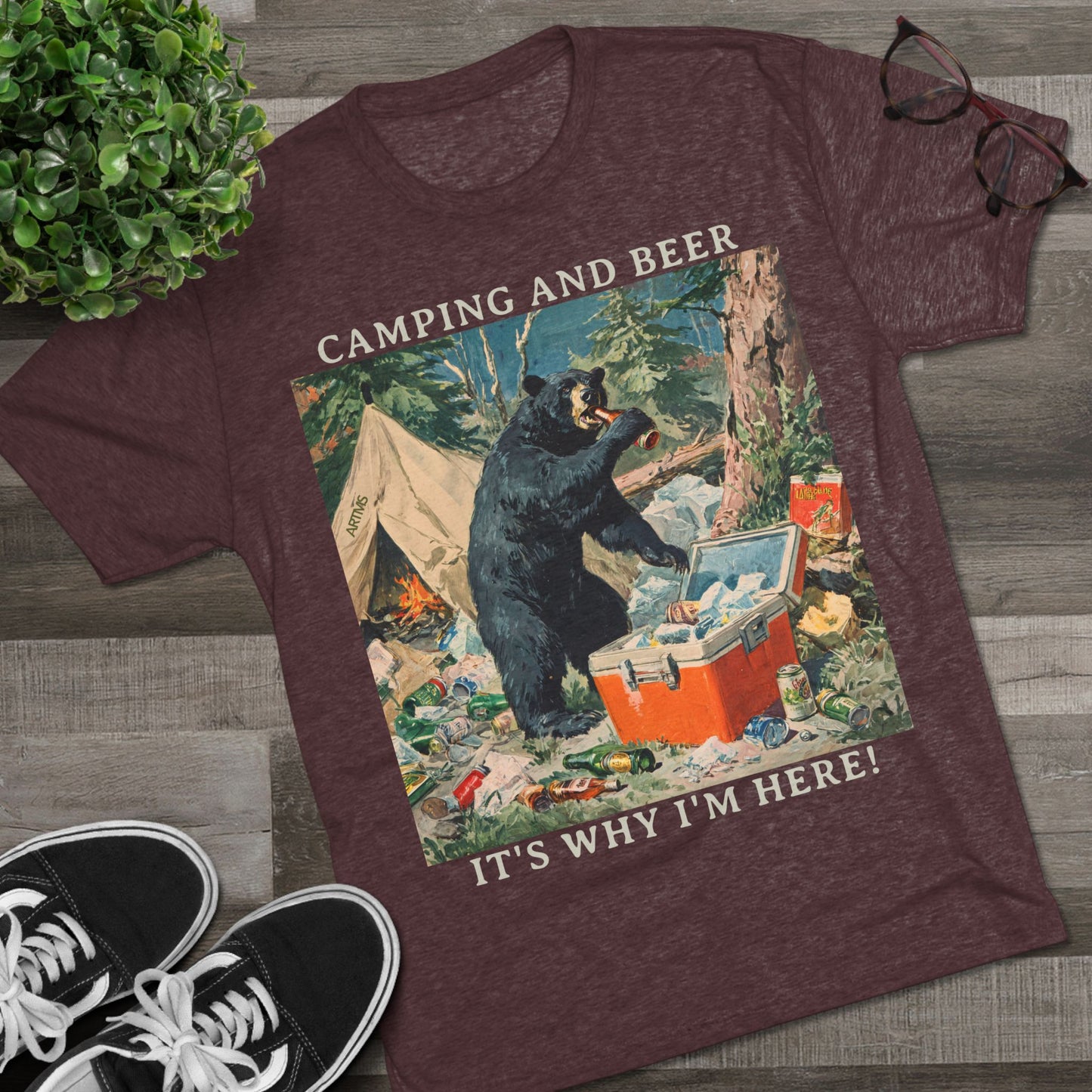Camping and Beer - Bear Party Crash Tee