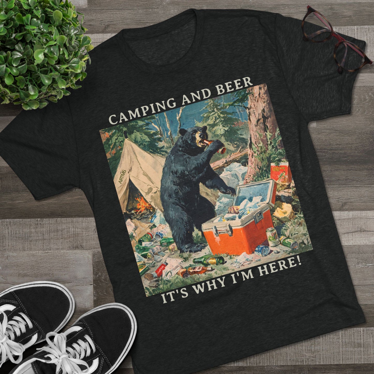Camping and Beer - Bear Party Crash Tee